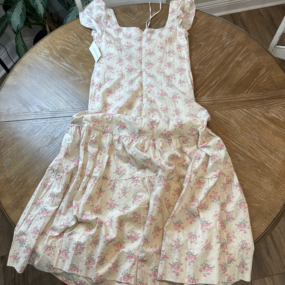 Worth Collective Bump friendly Emery Midi dress in pink and beige - Picture 7 of 10